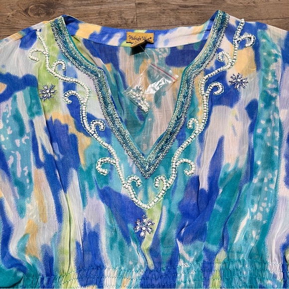 NWOT Midnight Velvet Sheer Tunic Top XL Multi Beaded Embroidered V-Neck - Picture 15 of 16